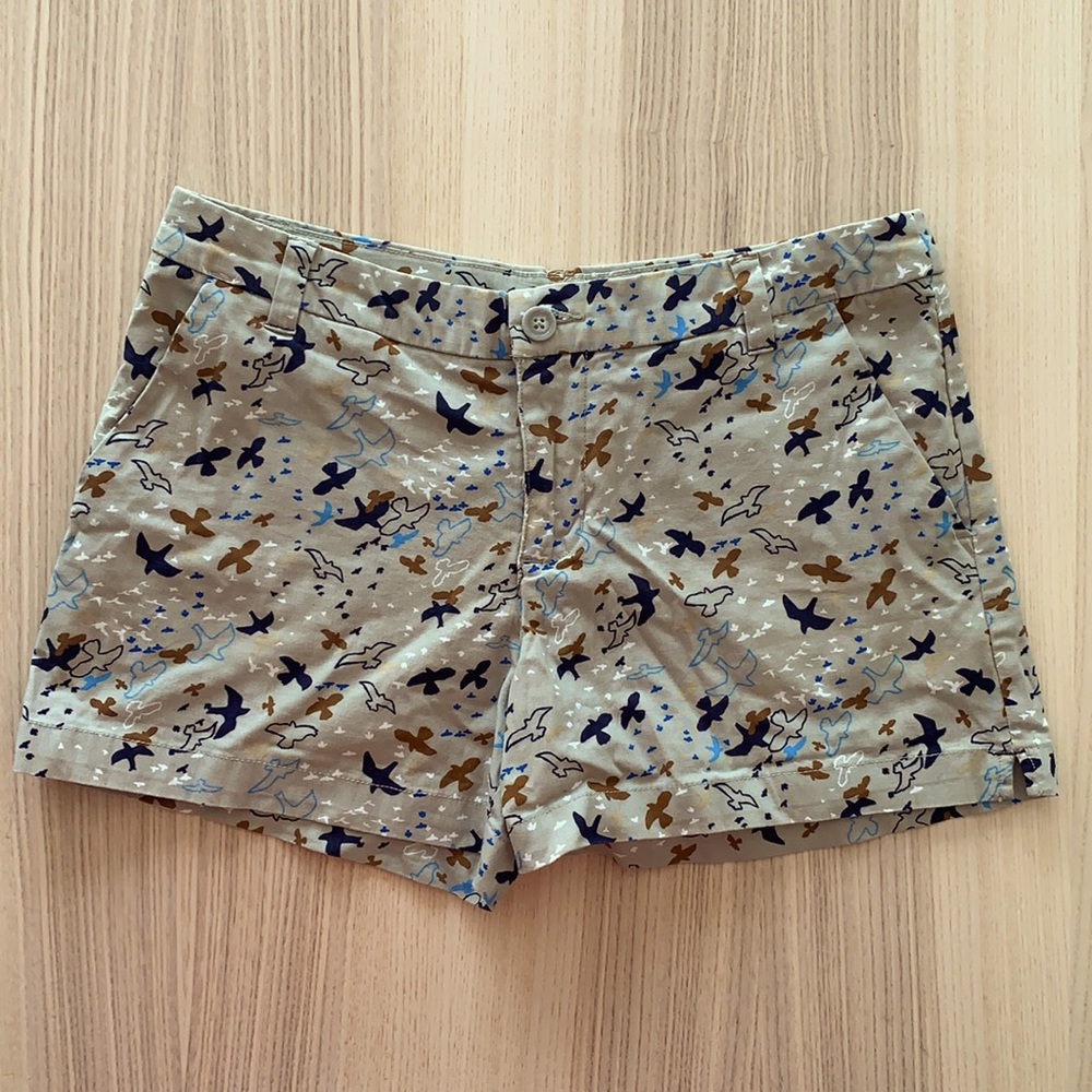 Patagonia Women's Bird Print Shorts - Beige and Blue